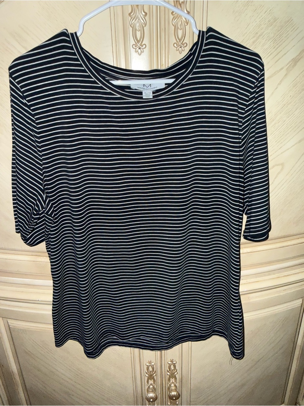 Magaschoni Black & White Striped Short Sleeve Tee